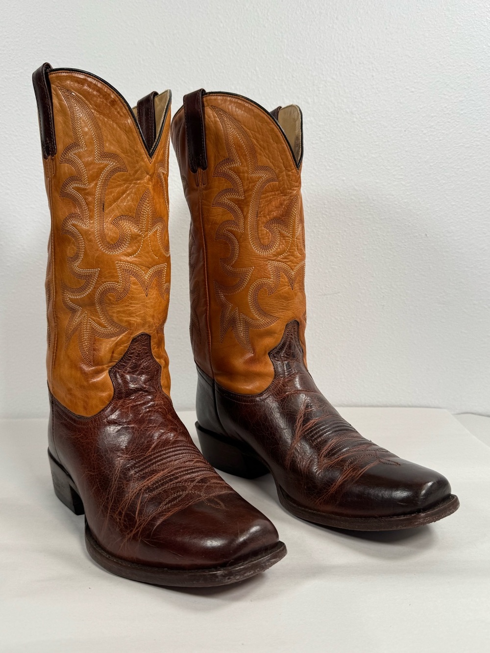 Stetson Men’s Cole All Leather Cowboy Boots Size 10 D Square Toe 8-row Stitching